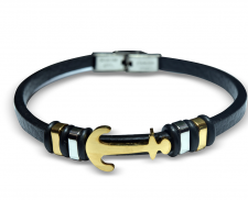 Pulsera de acero y piel negro y dorado 